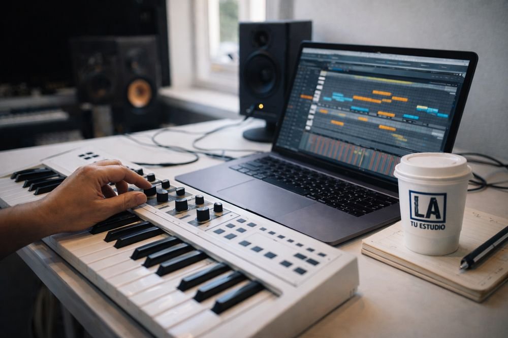 Producción musical con un portátil y un teclado MIDI